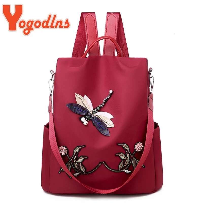 Yogodlns Fashion Embroidery Women Waterproof Oxford Travel Bag Large Capacity Rucksack Multifunction Laptop Backpack
