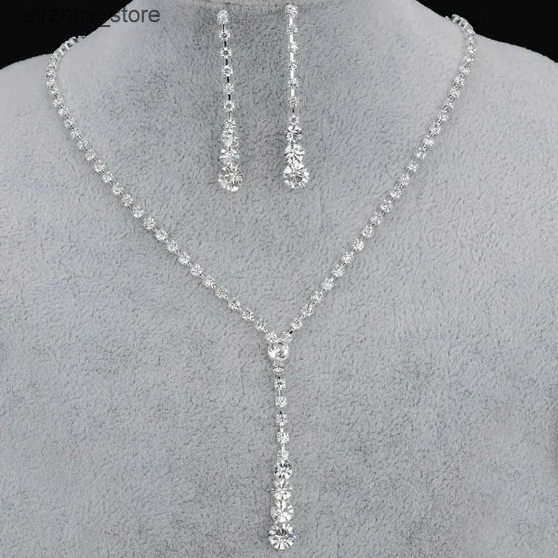 Fashion Drop Crystal Jewelry Set Rhinestone Necklace Earrings Jewelry Set for Bridal Bridesmaid Wedding Clothing Accessories z250513ZUTU