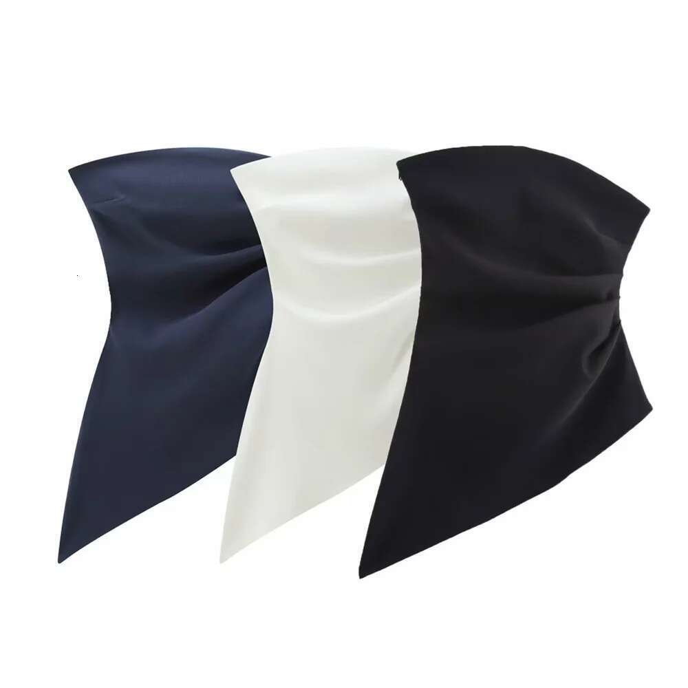 Taop&Za Summer New Product Women's Fashion Solid Color Folded Asymmetric Sleeveless Bareback Simple Top
