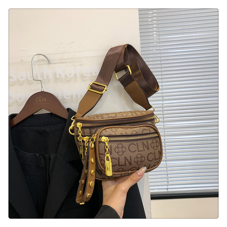 Old spending waist bag new casual printed texture single shoulder mobile phone bag cross-body large capacity breast bag women's bag 2025