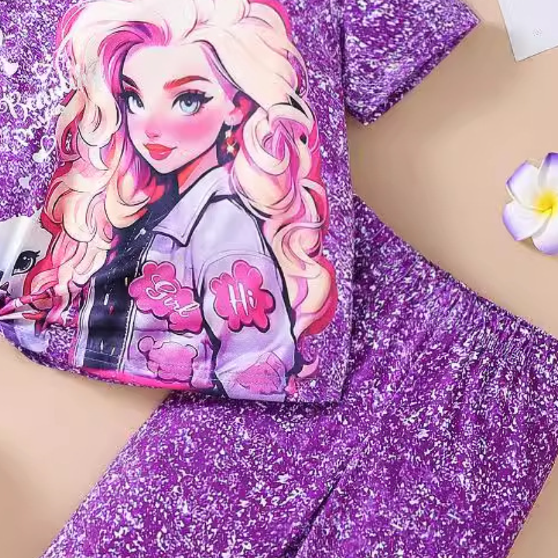 DISNEY Frozen Elsa princess kids designer clothes baby designer clothes Summer girls' short-sleeved shorts set.