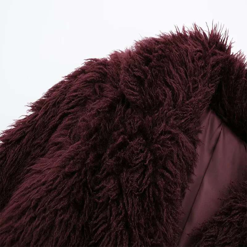 Koekop Women's Fashion Bury Asymmetric Thick Collar Fur Coat Vintage Casual Chic Temperament Lady Short Jacket