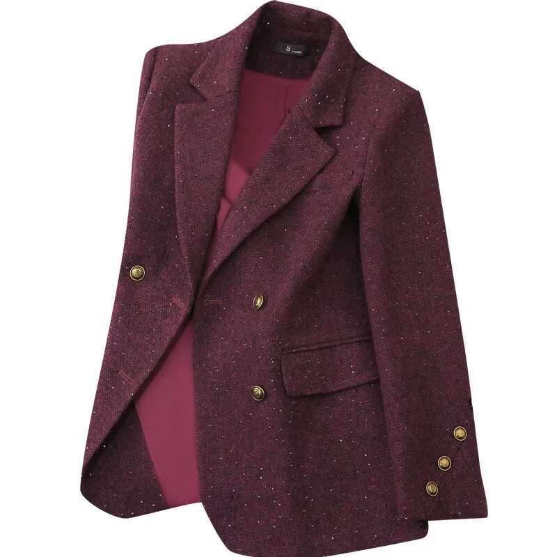 Elegant Woolen Mini Suit Jacket For Women Shiny Sequin Autumn Winter New Style Fashionable Top Quality Material