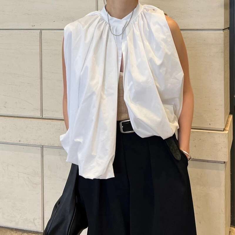 O-neck Sleeveless Blusas Mujer Loose Pleated Shirts Blouses Japanese Vintage Fashion Shirt Tops Summer 2025 New Clothes Women