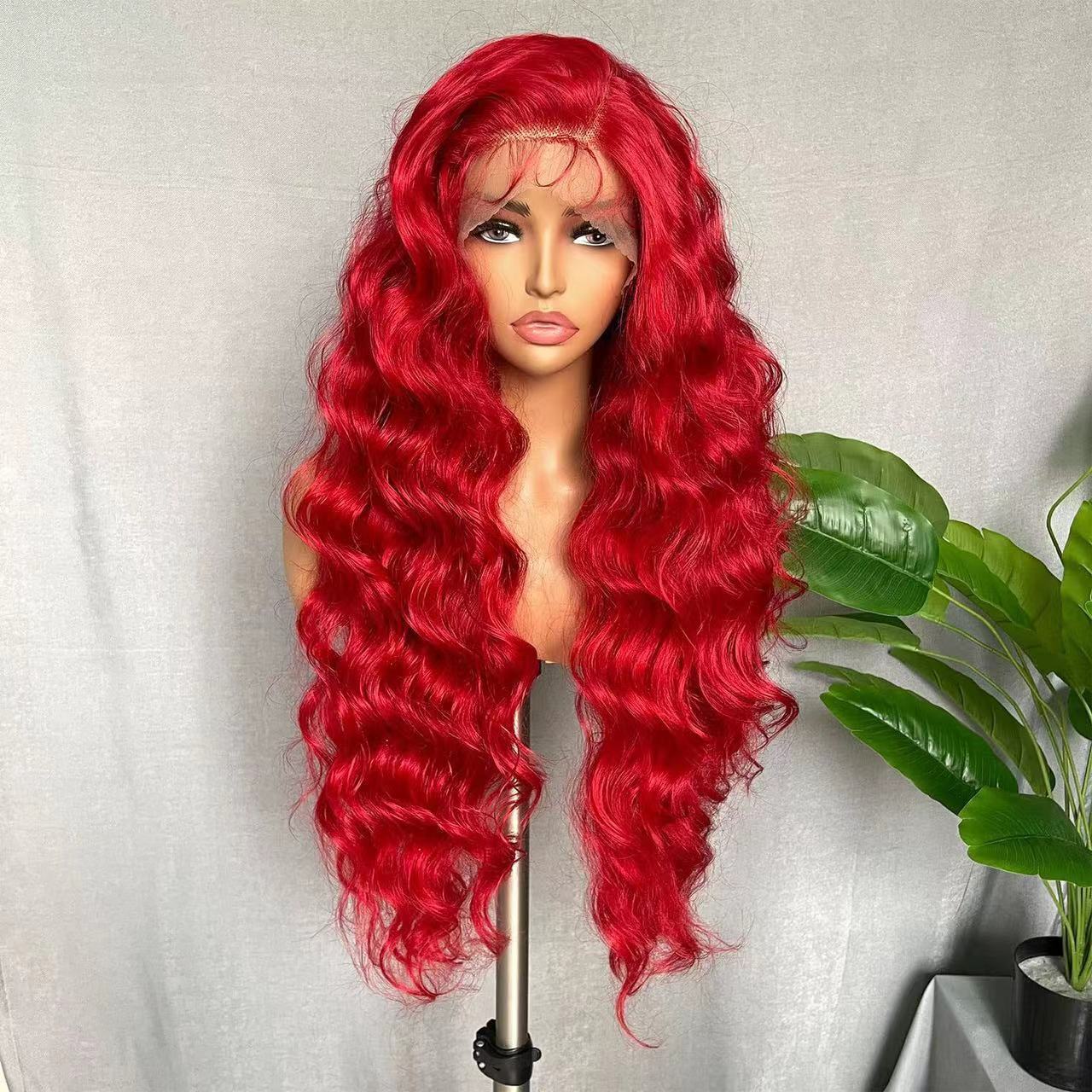 lace Front wig new product red long curly hair with large waves lace hair cover hot selling