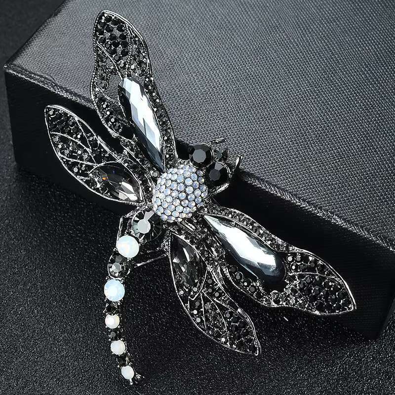 Fashion Luxury Retro Gemstone Insect Crystal Dragonfly Brooch Pin Jewelry Diamond Inspired Designer Outfits Decoration for Women