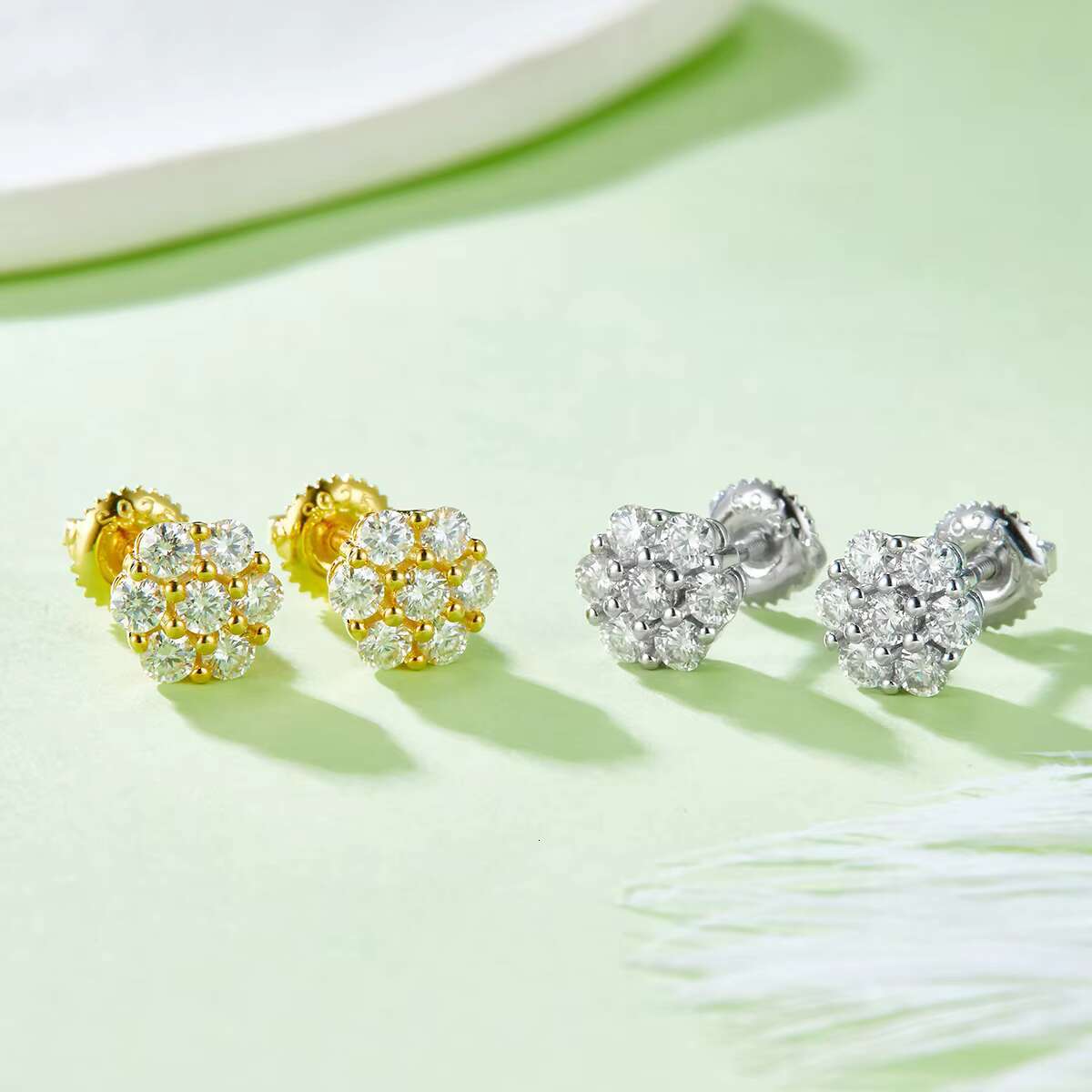 Factory Price 18K Gold Plated 925 Sterling Silver Moissanite Hip Hop Screw Back Earrings For Men