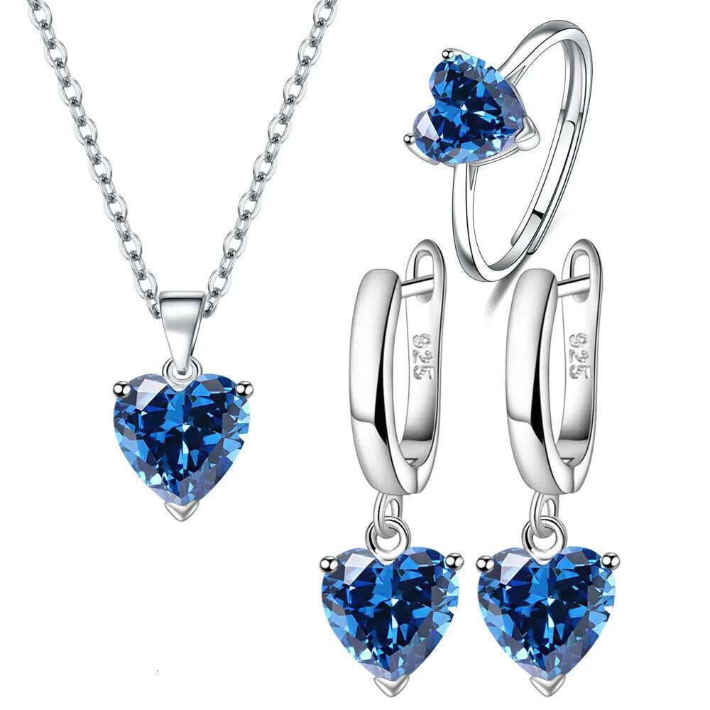 Sterling Sier Jewelry Sets For Women Heart Zircon Ring Earrings Necklace Wedding Bridal Elegant Christmas Free Shipping