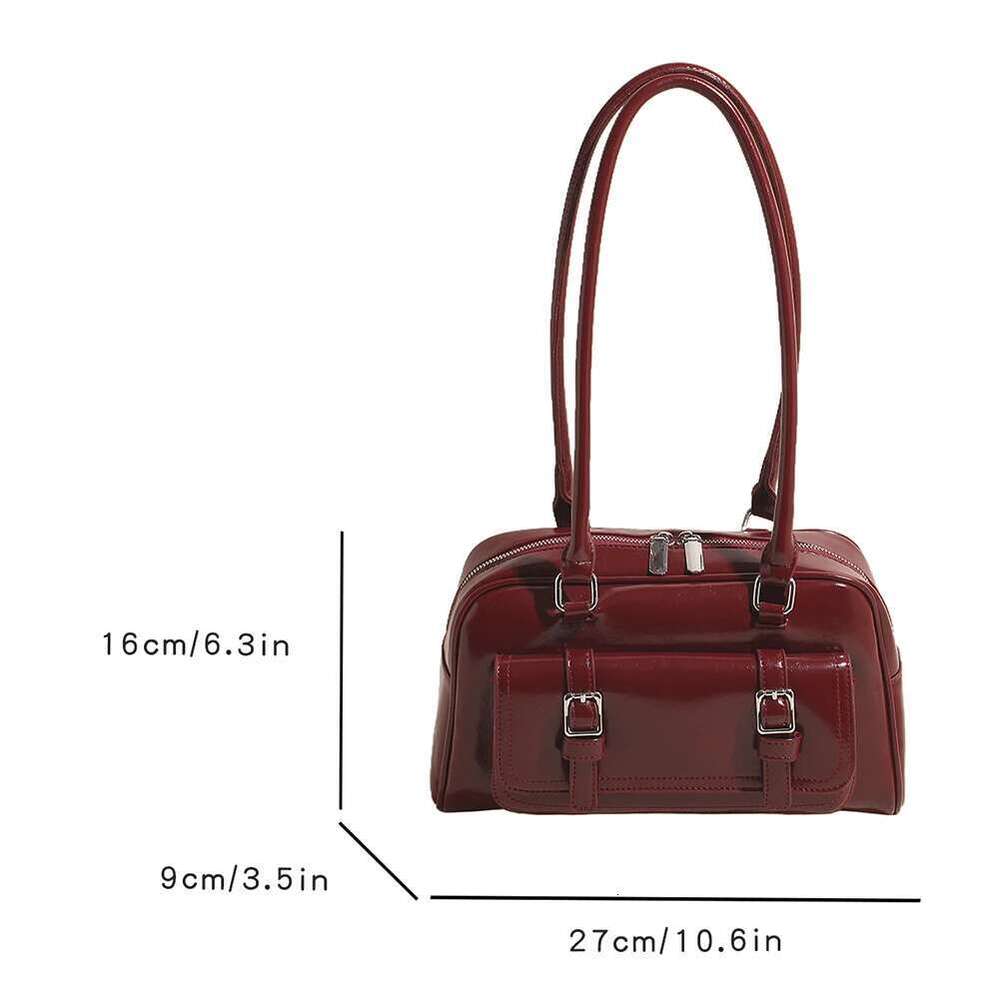 Shoulder Women With Multi-Pockets Boston Tote PU Leather Solid Underarm Bag Zipper Handbag For Work Travel