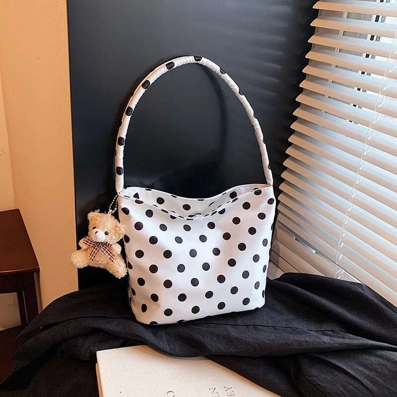 1Pcs Pure Color Polka Dot Shoulder Fashion Armpit Bucket Bag Comes