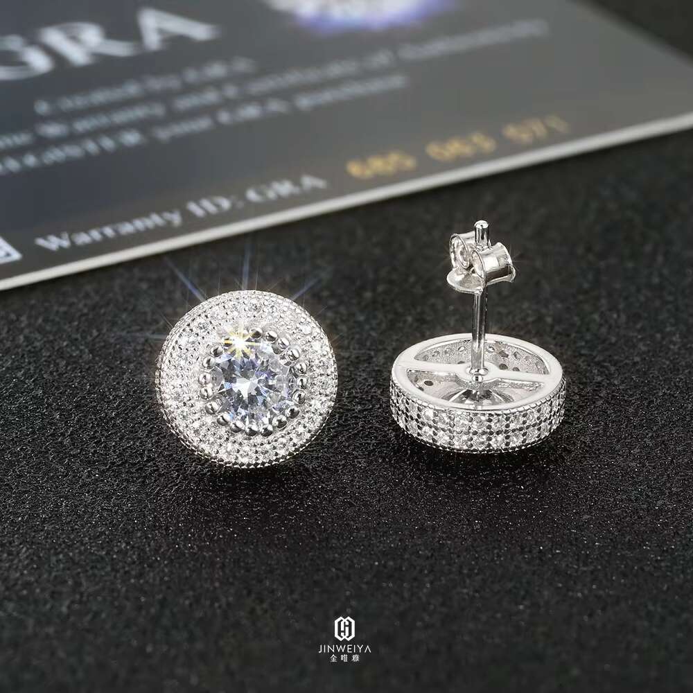 Hip Hop Mens Fashion Stud Earrings 925 Silver Gold Plated Diamond Moissanite Studs