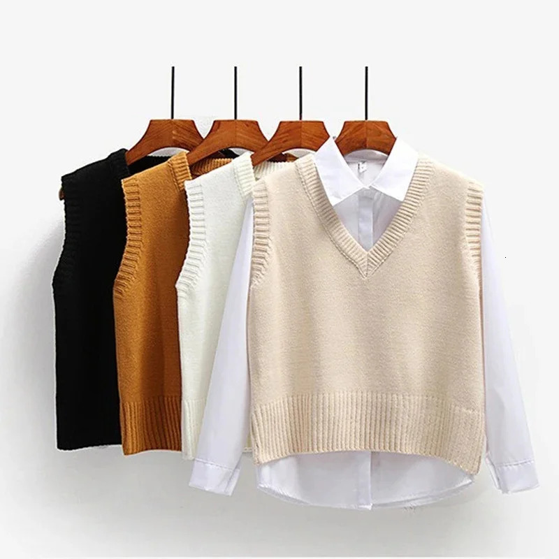Fashion Autumn Winter Knitted Sweater Women Casual VNeck Pullover Vest Allmatch Sleeveless Female Clothing Loose Tops Jumper 250506