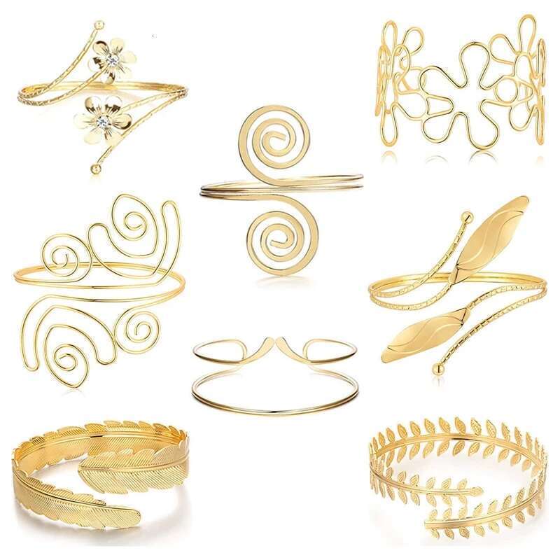 Boho Vintage Gold Sier Color Feather Arm Bracelet Open Armband Cuff Bangle Flower Carving India Women Jewelry