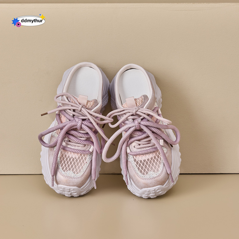 Baotou Half Slippers Women's 2025 Summer New Style Outer Leather Versatile Mesh Breathable Sponge Cake Thick Bottom Lazy Cool Drag ddmythur