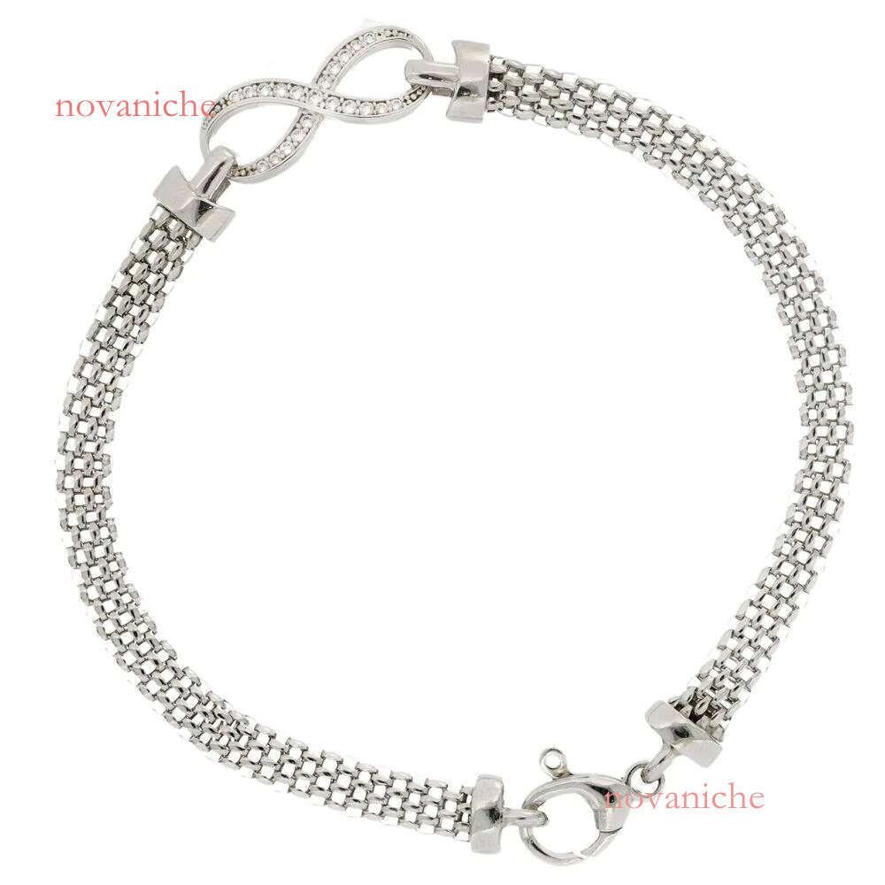 Made in Italy sier bracelet with infinite design, finely inlaid zircon, exquisite handmade jewelry, elegant spring buckle, mesh style