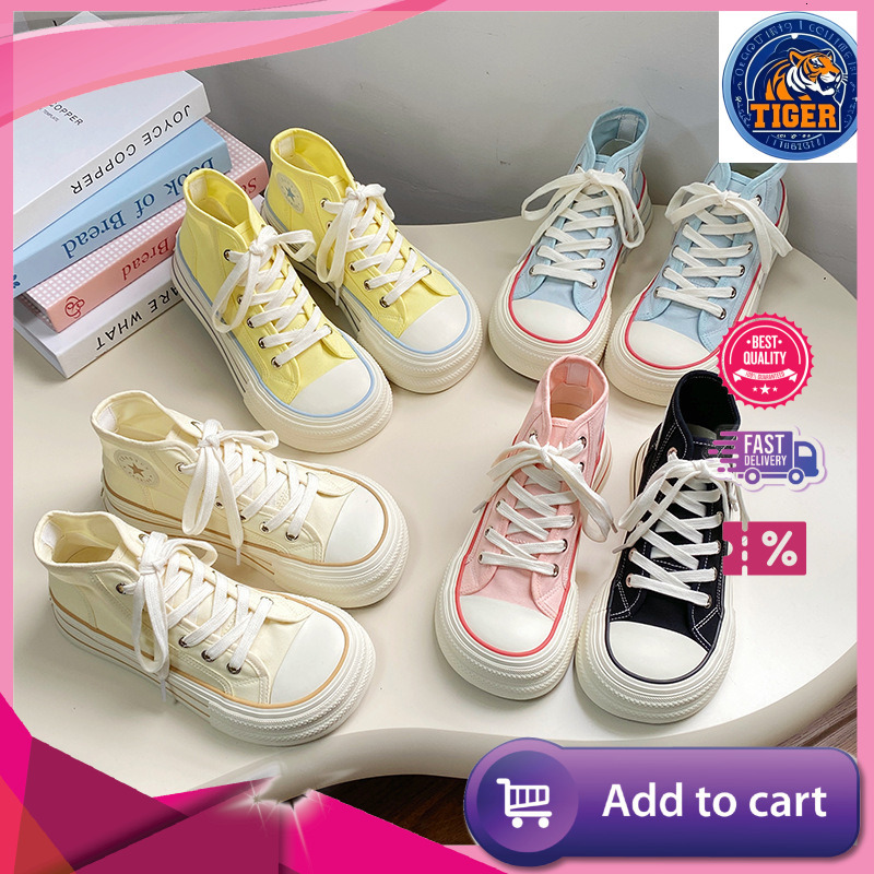 Ddmytiger Summer Breathable Student High Top Canvas Women S Thick Sole Heightened Small White Board Light And Thin Mango Big Head Casual Single Shoes 