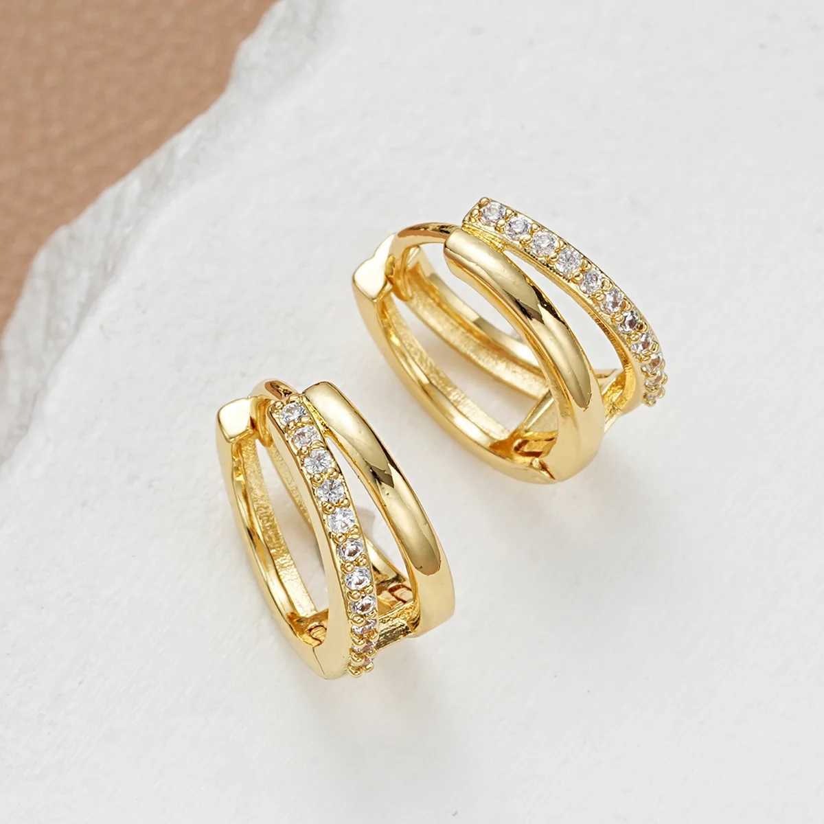 Europe Double Layered Zircon Hoop Earrings For Women Gold Silver Color Personality Punk Earring Party Jewelry Gifts Y250510
