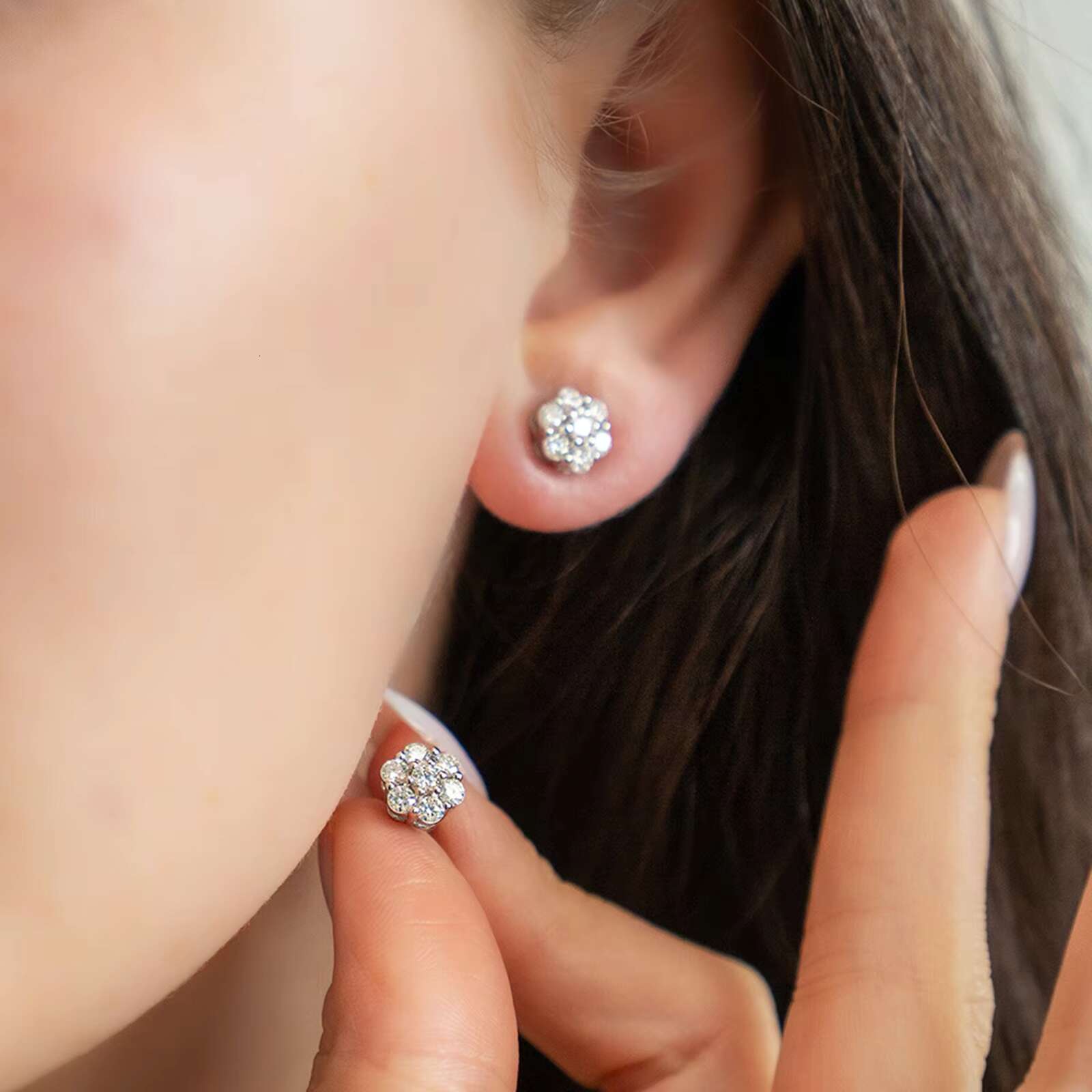 Brilliant Iced Moissanite 14K Yellow Gold Plated 925 Sterling Silver Round Mens Women Elegant Flower Cluster Hip Hop Earrings