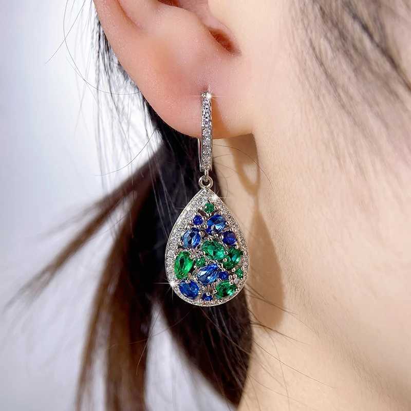 Huitan Vintage Women Drop Earrings with Blue/Green Cubic Zirconia Temperament Female Ear Accessory for Party Anniversary Jewelry Y250510