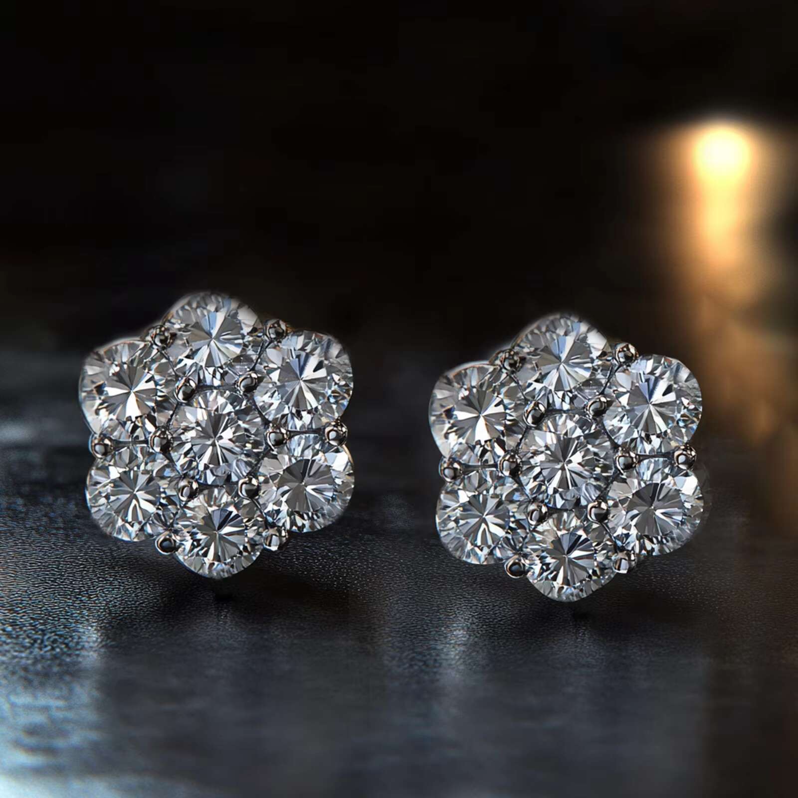 Brilliant Iced Moissanite 14K Yellow Gold Plated 925 Sterling Silver Round Mens Women Elegant Flower Cluster Hip Hop Earrings