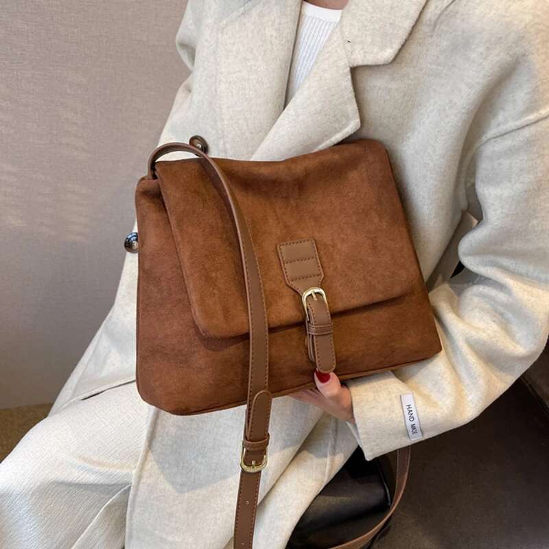 Vintage Brown Suede Soft PU Leather Women Shoulder Bags Large Capacity Crossbody Tote Bag High Quality Fashion Hobo Handbags