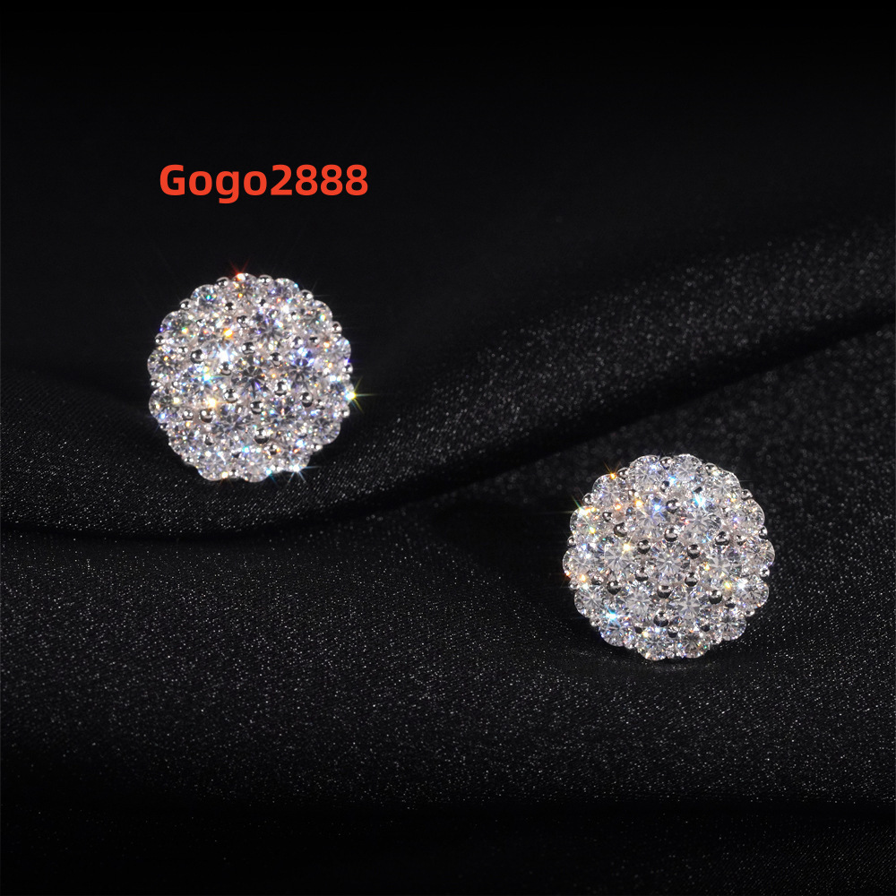 Fashion Silver Jewelry 925 Earrings Hip Hop Custom Stone Moissanite Earring Stud for Men Women Accessory