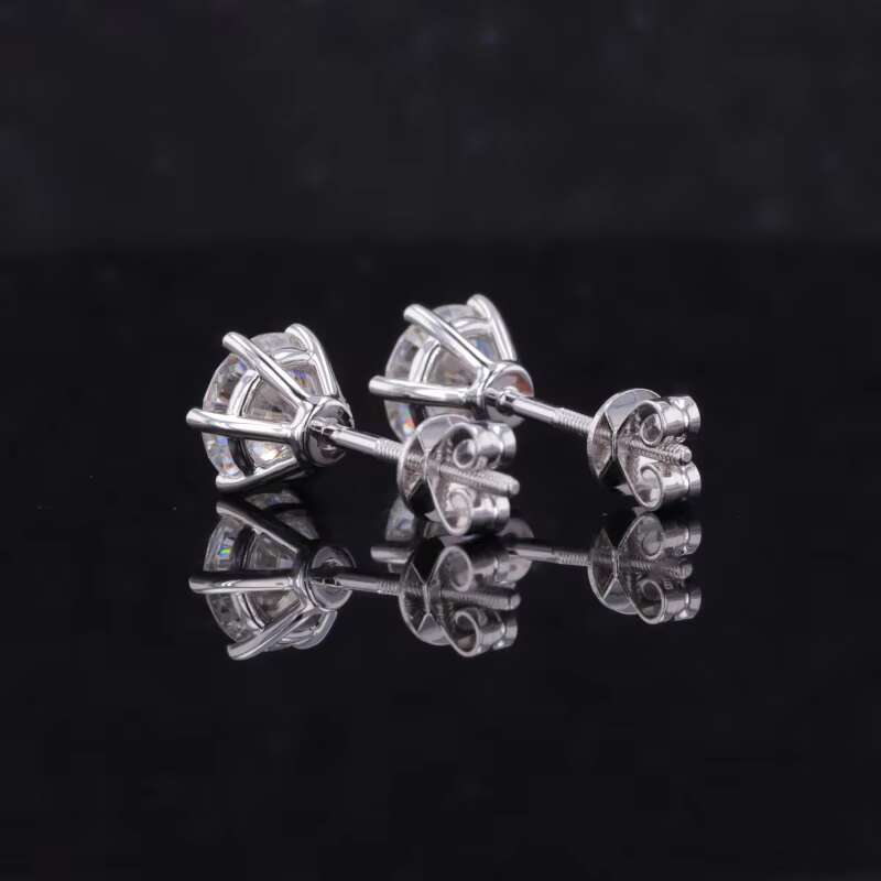 Starsgem Classic Style Six Prongs 10k 14k White Solid Gold Screw Back 1ct Moissanite Stud Earrings