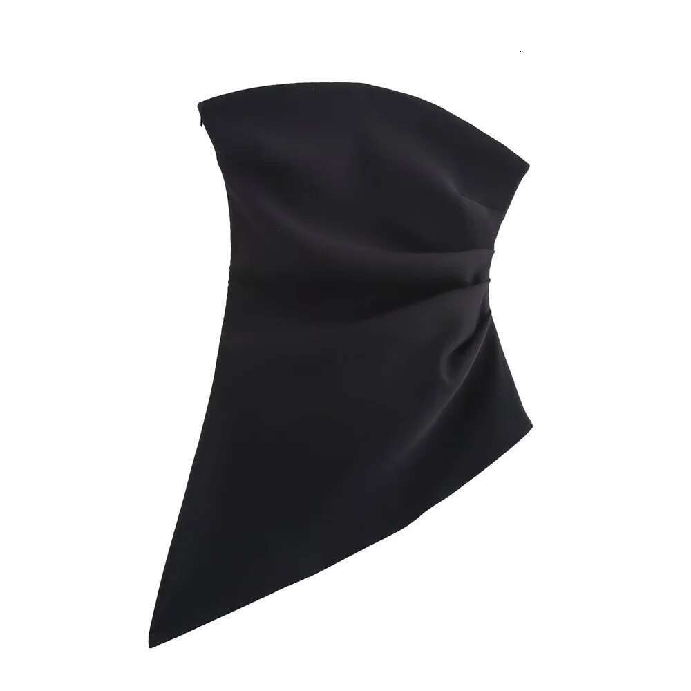 Taop&Za Summer New Product Women's Fashion Solid Color Folded Asymmetric Sleeveless Bareback Simple Top