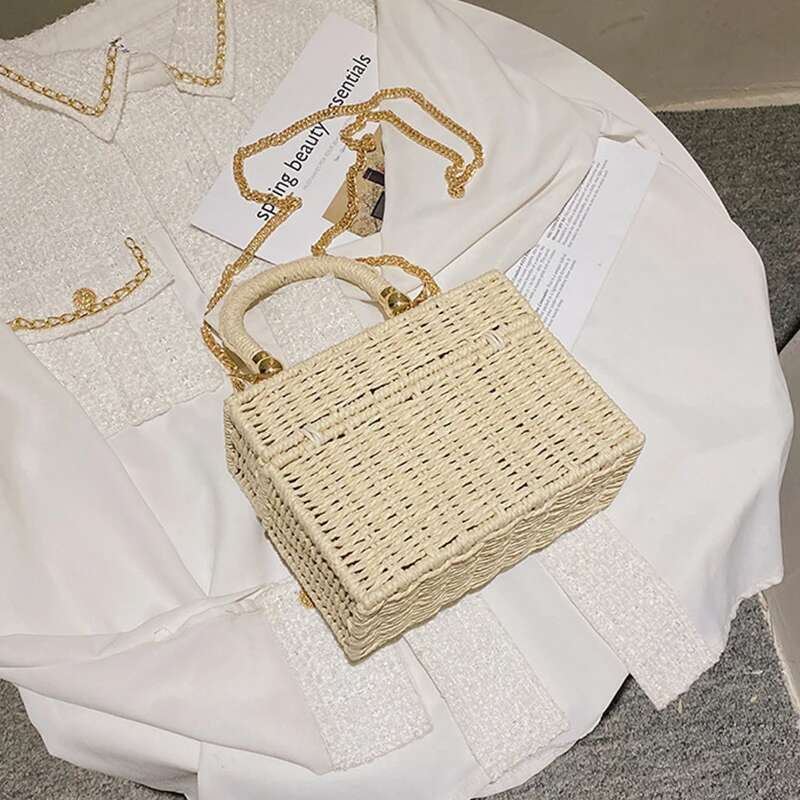 Summer Box Small Purse And Handbags For Women Rattan Straw Woven Crossbody Shoulder Female Fashion Chain Travel Beach Bags