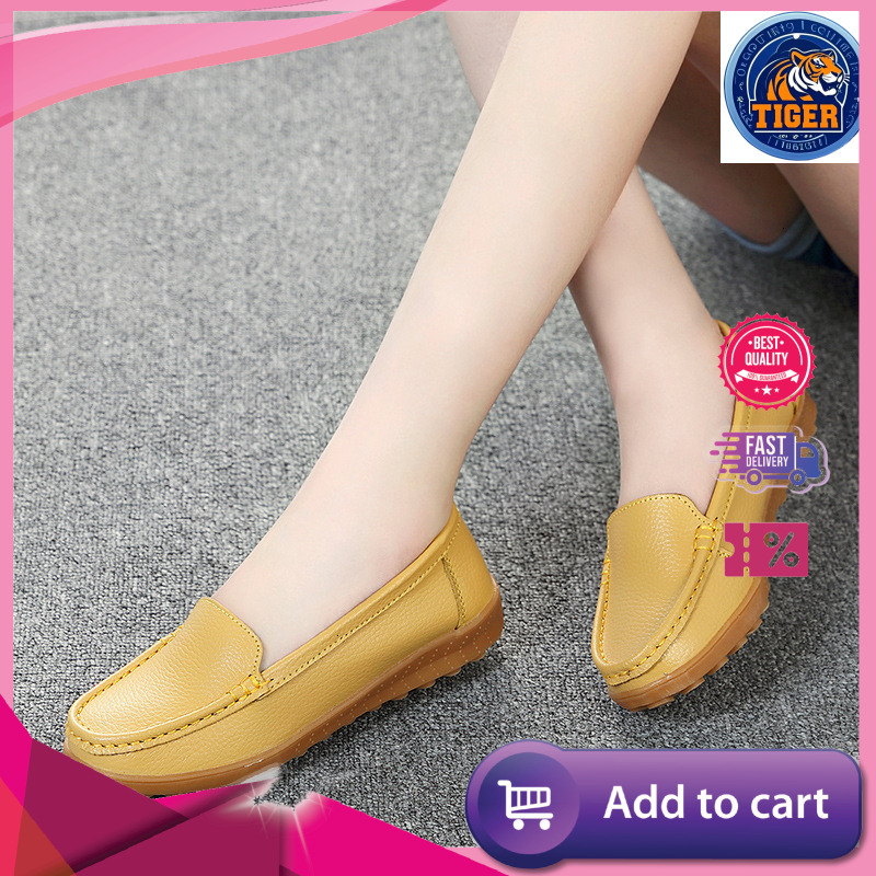 Ddmytiger Genuine Leather Bean Soft Soled Mom S Women Casual Flat Shoes Cow Tendon Soles One Foot Pedal Middle Aged And Elderly Single Outdoor Shoes