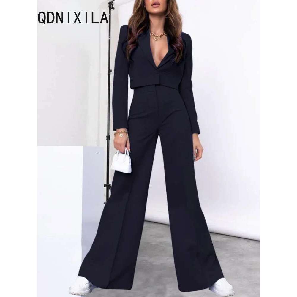 2 Piece Womens Outfits Fashion Office Ladies Cropped and High Waist Pant Sets Women Elegant Blazer Suits