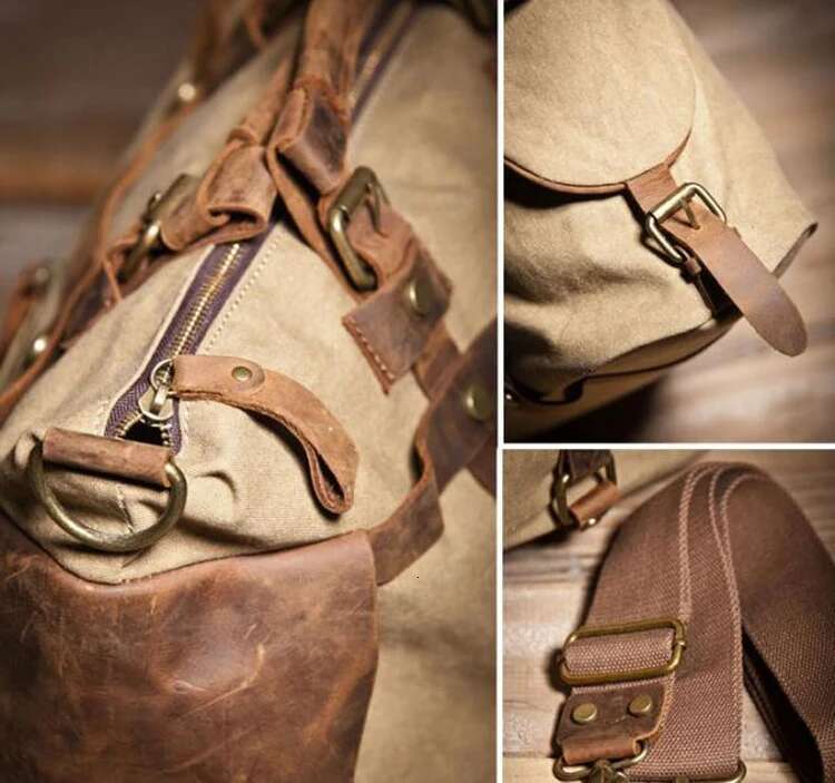 Vintage Military + Genuine Leather Shoulder Sling Crossbody Tote Handbag Men Canvas Messenger Bag Leisure