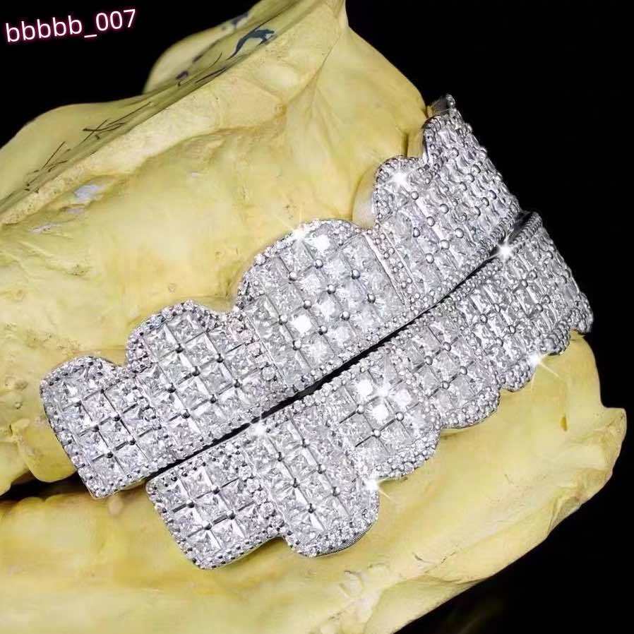 Iced out Hip Hop Moissanite Diamond Teeth Grillz 8 Top 8 Bottom with Princess round Cut Fashion Body Jewelry