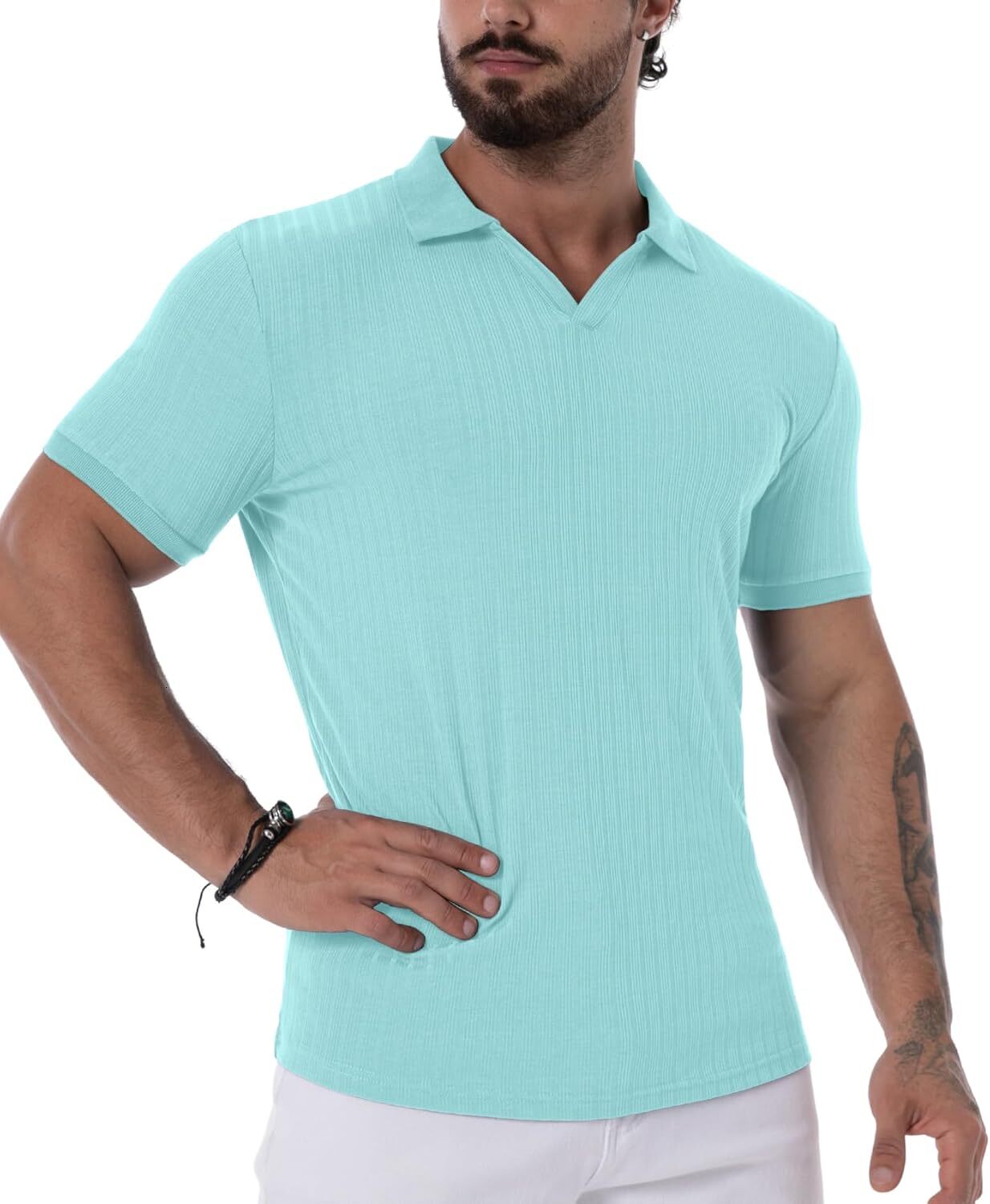 Mens Polo shirt Men's Muscle Polo Shirts V Neck Slim Fit Ribbed T Shirts Short Long Sleeve Golf Collar Shirt Casual Tee Polos shirts