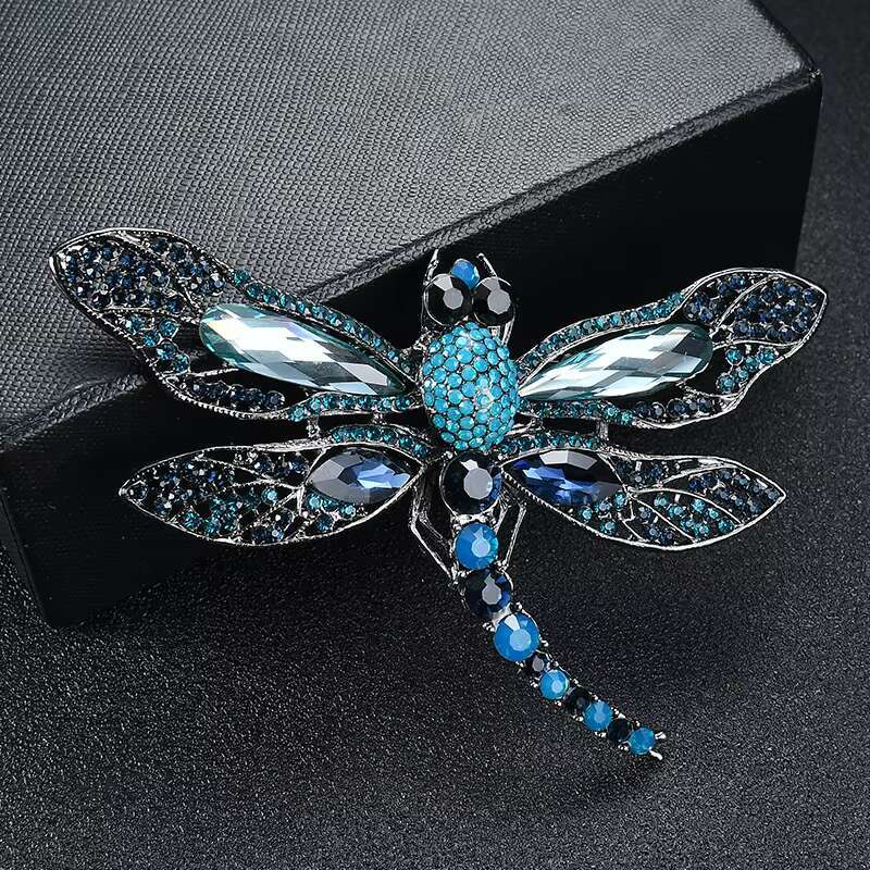 Fashion Luxury Retro Gemstone Insect Crystal Dragonfly Brooch Pin Jewelry Diamond Inspired Designer Outfits Decoration for Women