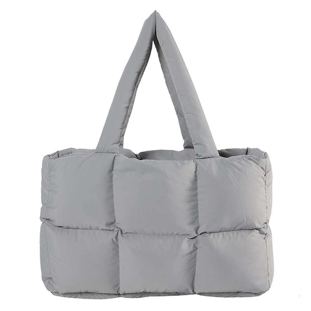 Women Aesthetic Puffy Bags Solid Color Quilted Single Shoulder Large Capacity Soft Cloud Casual Tote Bag