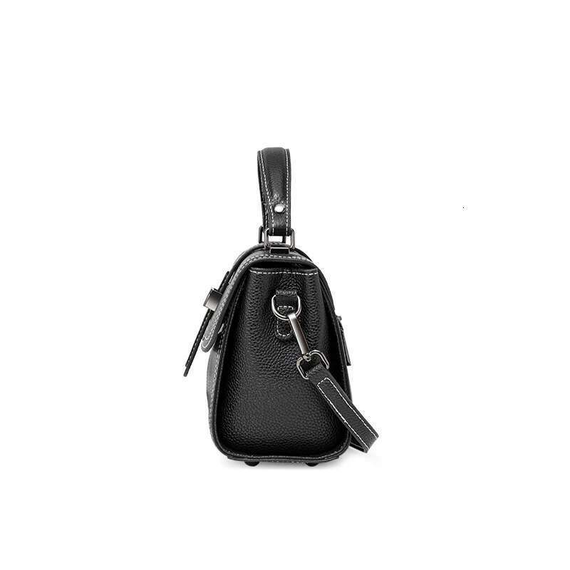 Aidrani Women's Shoulder Handbag Buckle High-end Leather 2025 Commuter Litchi Grain Black Small Square Bag Shoulde