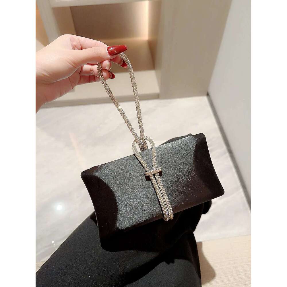 fashion Women Classic Satin Sparkly Banquet Tote Rhinestone Chain Decoration Dress Evening Party Bag Prom Handbag