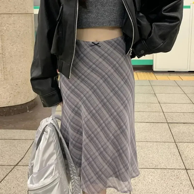 Deeptown Plaid Skirt Vintage Women Elegant Sweet Korean Style Mid Y2k Harajuku fashion Aline summer Aesthetics Skirts 250513