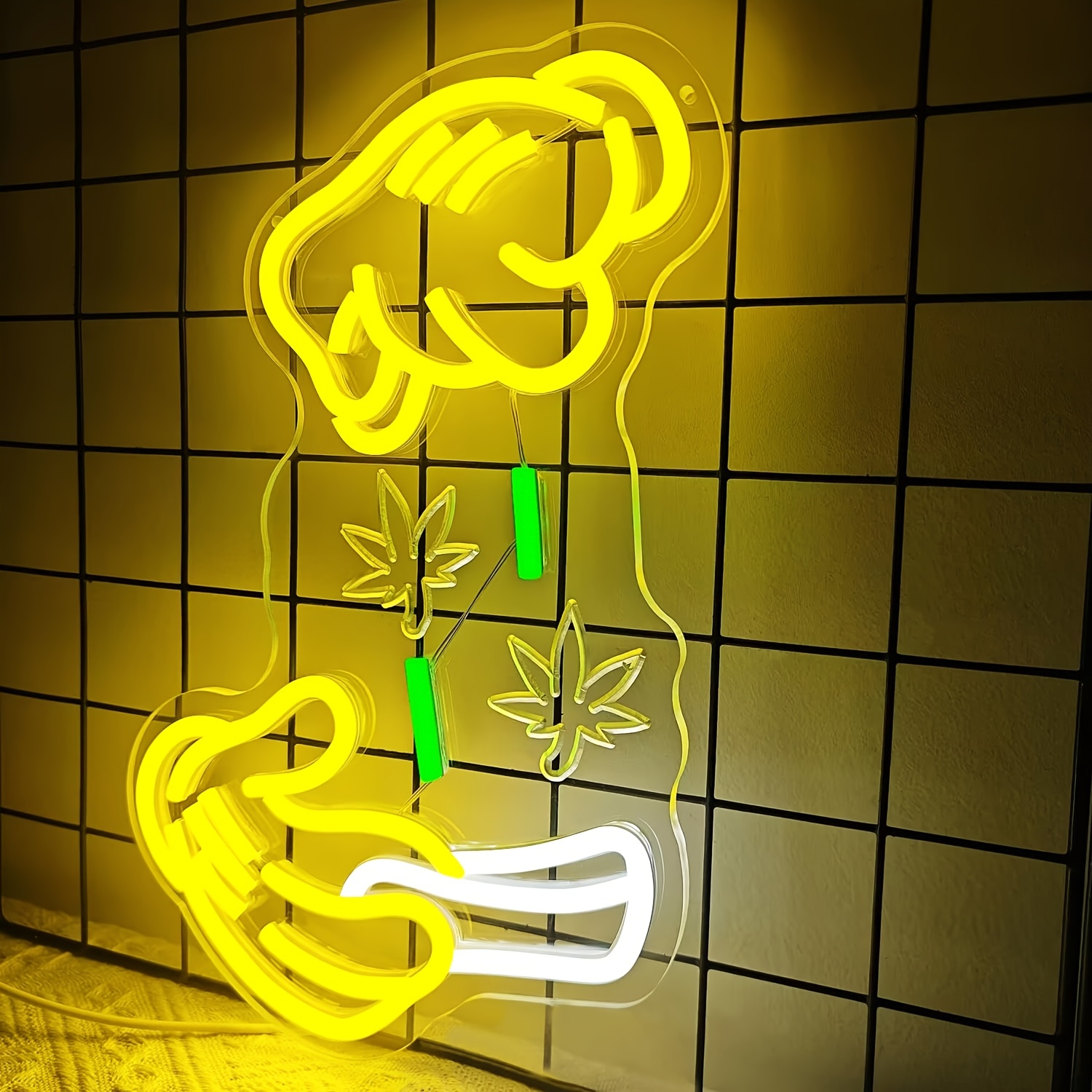 Weed Neon Sign Dimmable Green Leaf Neon Sign for Wall Decor Holding Led Sign Glove Neon Lights for Bedroom Man Cave Bar Decoration Stoner Gifts