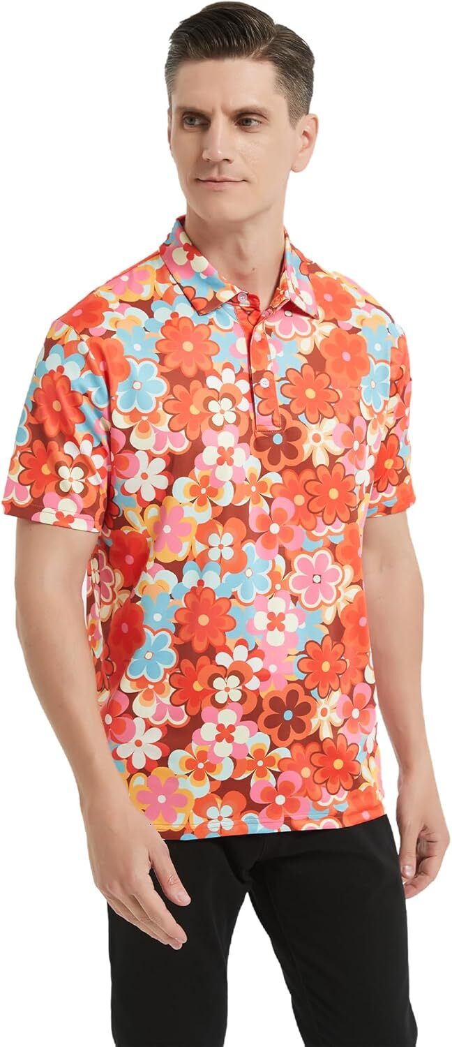 Mens Polo shirt Men's Golf Polo Shirts Short Sleeve Performance Moisture Wicking Dry Fit Funny Golf Polo Shirts for Men tshirt Casual tops summer