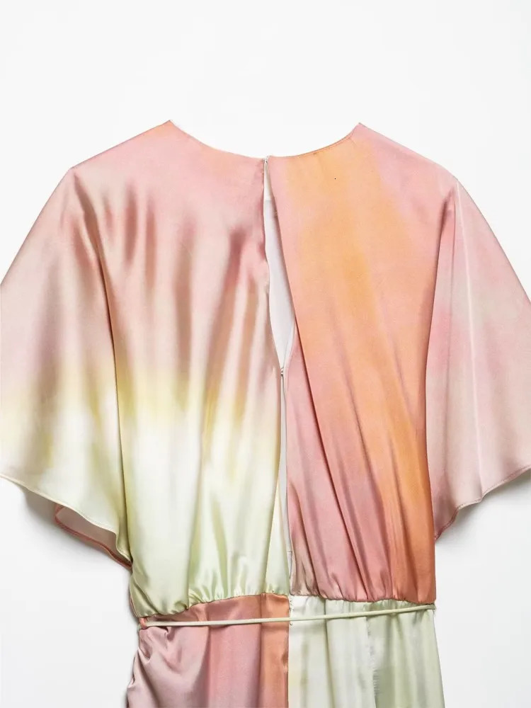 HipSeam Women Tie Dye Long Dress With Belt Spring Printed Short Sleeve O Neck Dresses Elegant Chic Party 250513