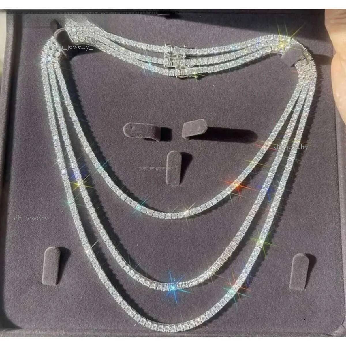 Rinntin SMN Premium Iced Crystal Tennis Moissanite Necklace Chain VVS Clarity 14kt Sterg Sier 7-24 Inch Mossanite Jewelry