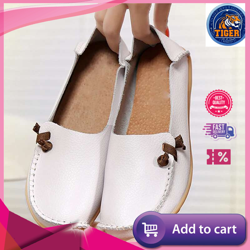 Ddmytiger Leather Flat Bottom Ladies Casual Mom Soft Loafers Women S Shallow Summer Comfort Flats Nursing Shoes Female Outdoor Shoes