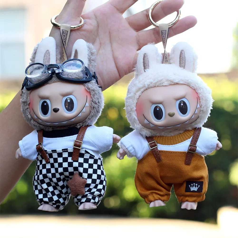 17cm White Doll Clothing Fashion Hoodie Doll Accessories Dopamine Style Checkered Overalls T-shirt Set White ClothingT250513