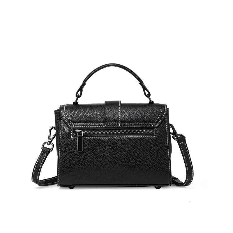 Aidrani Women's Shoulder Handbag Buckle High-end Leather 2025 Commuter Litchi Grain Black Small Square Bag Shoulde