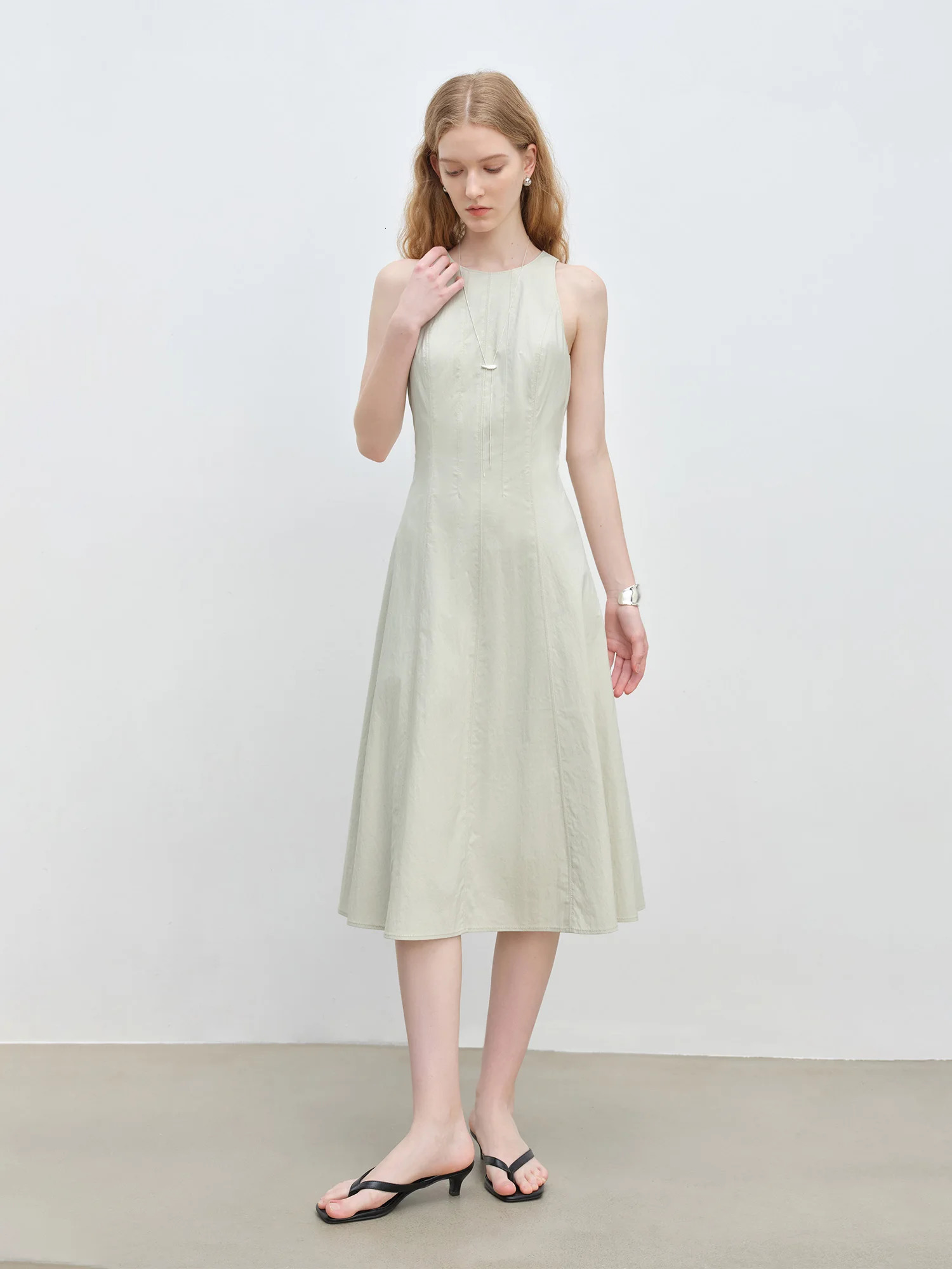 ZIQIAO Workplace Simple Commuting Waist Dress Women Summer Green Slim Temperament Vest Skirt 25ZQ92067 250513