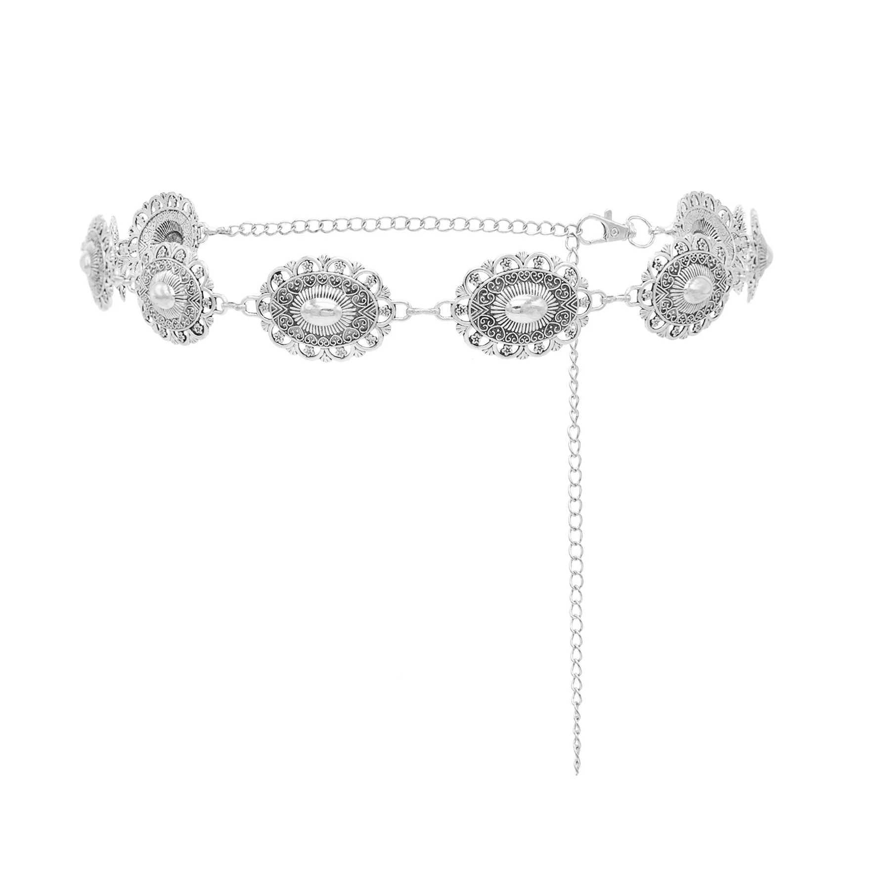Retro Hollowed Oval Carved Waist Chain Bohemian Metal Straps Body Chain Suit Dress Jeans Women Waist Jewelry AccessoriesT250513