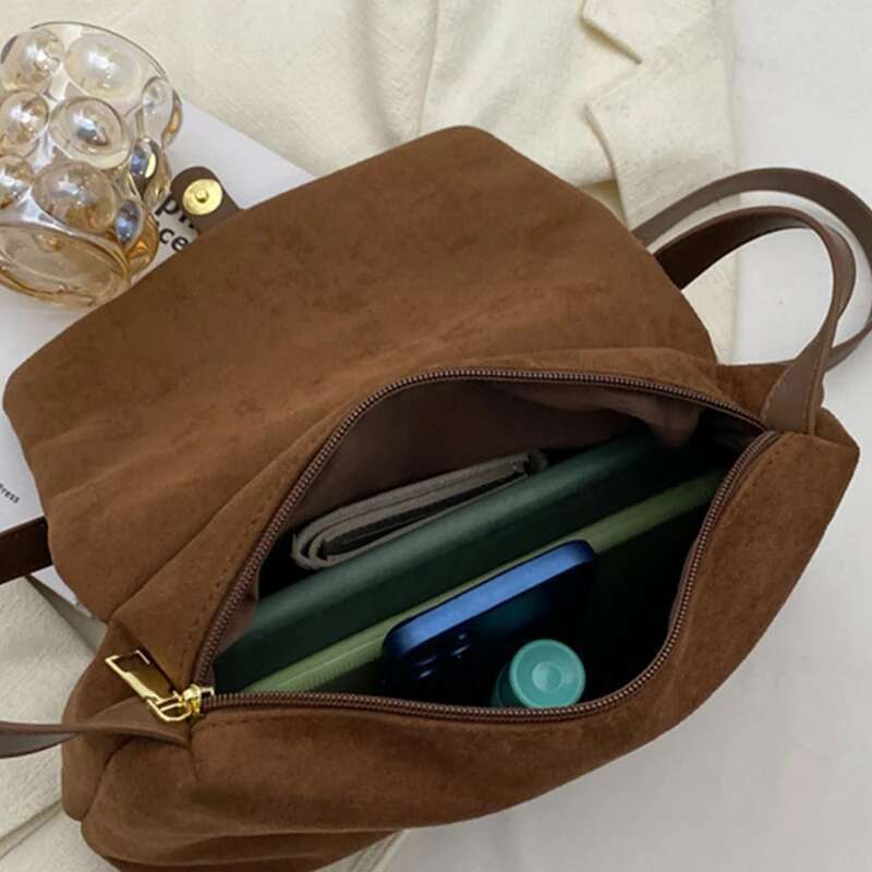 Vintage Brown Suede Soft PU Leather Women Shoulder Bags Large Capacity Crossbody Tote Bag High Quality Fashion Hobo Handbags