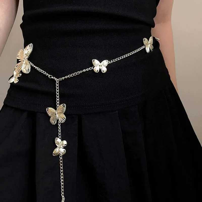 Exquisite Gold Color Butterfly Waist Chain for Women Vintage Metal Long Tassel Belt Lady Body Chains Y2K Jewelry AccessoriesT250513